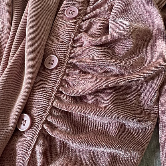 Shimmer Ruched Button Down Shirt - Picture 5 of 6